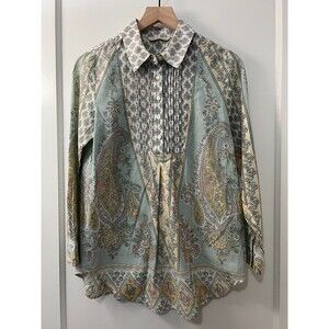 Soft Surroundings Tabitha Tunic Top Floral Paisley Green Pink - Petite XS *READ*